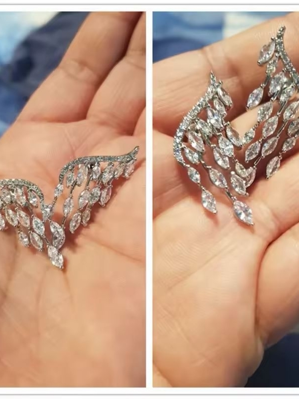 Silver Marquise Cascade Fringe Earrings - Clear - Picture 5 of 6